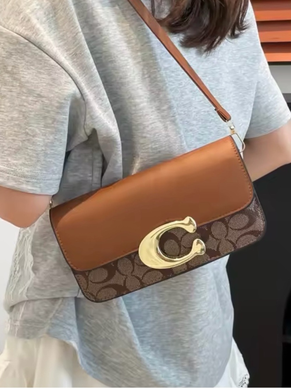 New designer inspired Signature Tabby Shoulder Bag in Brown